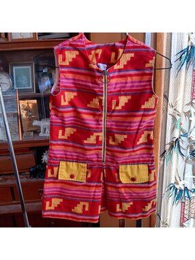 Aztec Vintage Girls 10 Dress 1960s King Kole Miami Sleeveless Zip Geometric mod